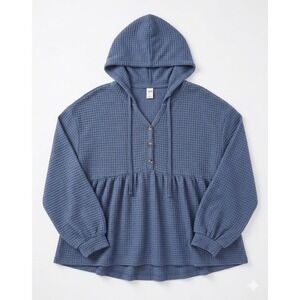 SO Goods For Life Waffle Knit Hoodie Large L Blue Peplum Babydoll Henley